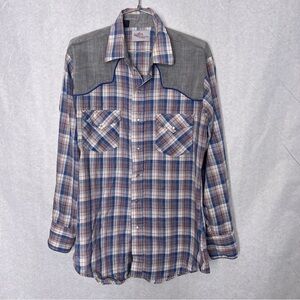 Kenny Rogers Vintage western pearl button snap plaid men’s shirt size 16 34